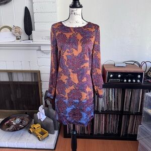 The Limited Long Sleeve Paisley Dress - Orange and Blue